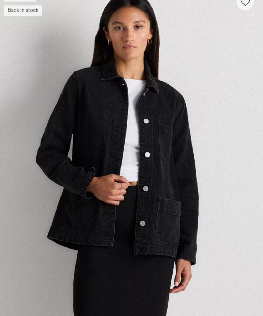 Quince 100% Organic Cotton Denim Chore Jacket Washed Black Size XL NWT